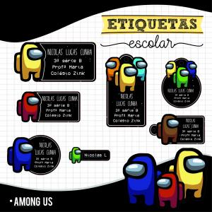 Etiqueta Escolar - Among Us Papel Adesivo brilho Variados 4x0   Frete fixo de R$10,00