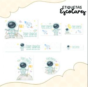 Etiqueta Escolar - Astronauta Papel Adesivo brilho Variados 4x0   Frete fixo de R$10,00